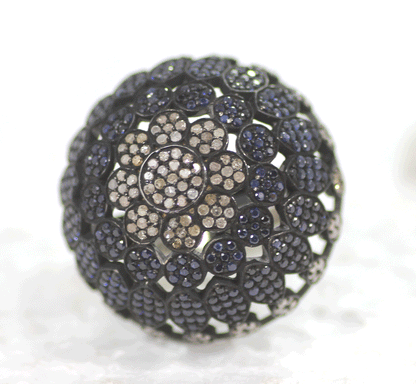 Round Pave Diamond Ring .925 Oxidized Sterling Silver Diamond Ring, Genuine handmade pave diamond Ring Size Approx 1.20"(30 MM)