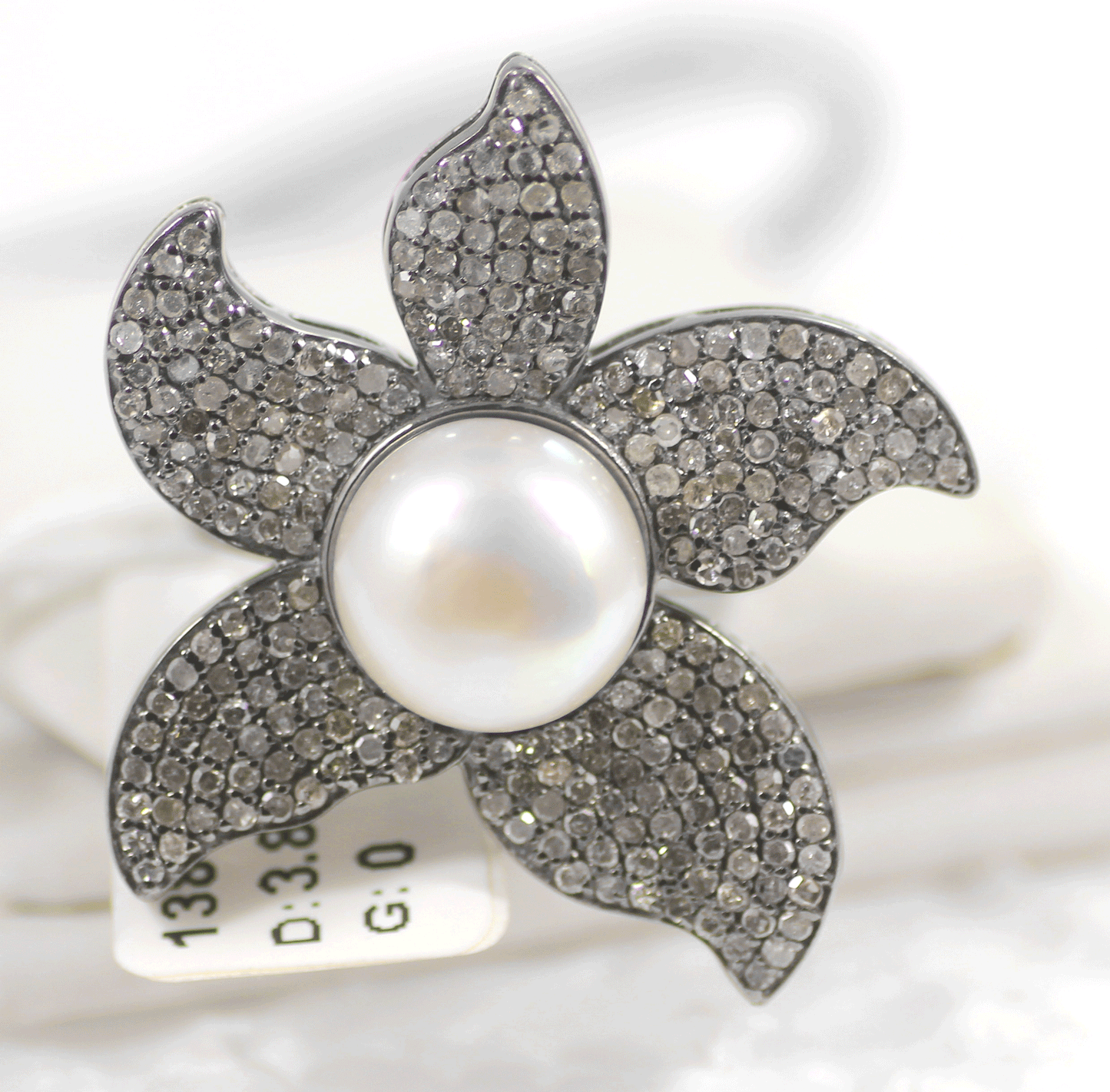 Flower Pave Diamond Ring .925 Oxidized Sterling Silver Diamond Ring, Genuine handmade pave diamond Ring Size Approx 1.20"(30 MM)