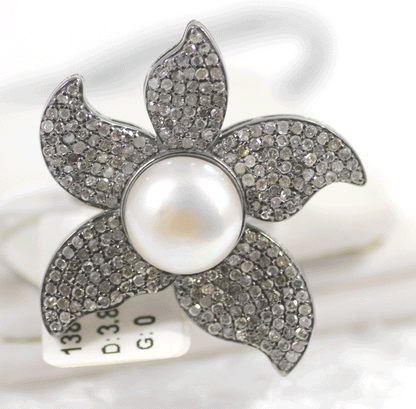 Flower Pave Diamond Ring .925 Oxidized Sterling Silver Diamond Ring, Genuine handmade pave diamond Ring Size Approx 1.20"(30 MM)
