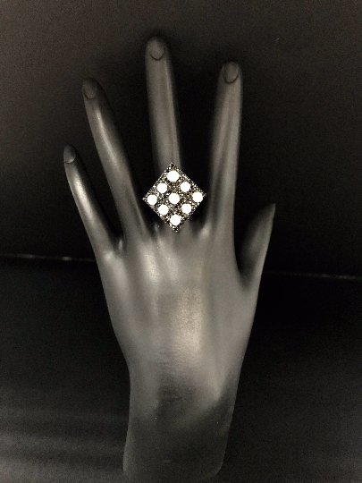 Black Spinel Ring With Pearl .925 Oxidized Sterling Silver Black Spinal Ring, Genuine handmade pave Black Spinal Ring Size Approx(25x27 mm)